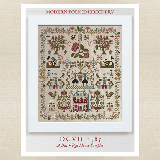Modern Folk Embroidery - DCVH 1785: A Dutch Red House Sampler - Booklet Chart and/or Roxy Floss
