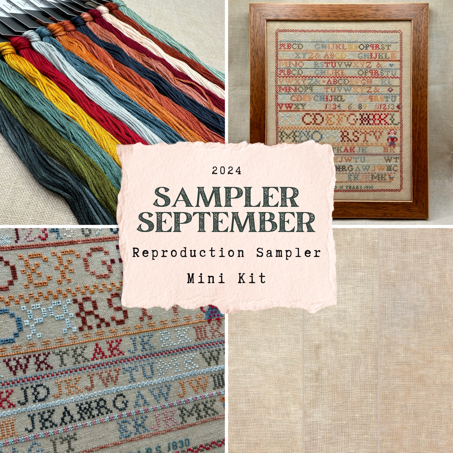 Maximum Cross Stitch, Evertote, Roxy Floss Co, and Timber Yarns - Sampler September 2024 - Mini Cross Stitching Kit (Reproduction Sampler)
