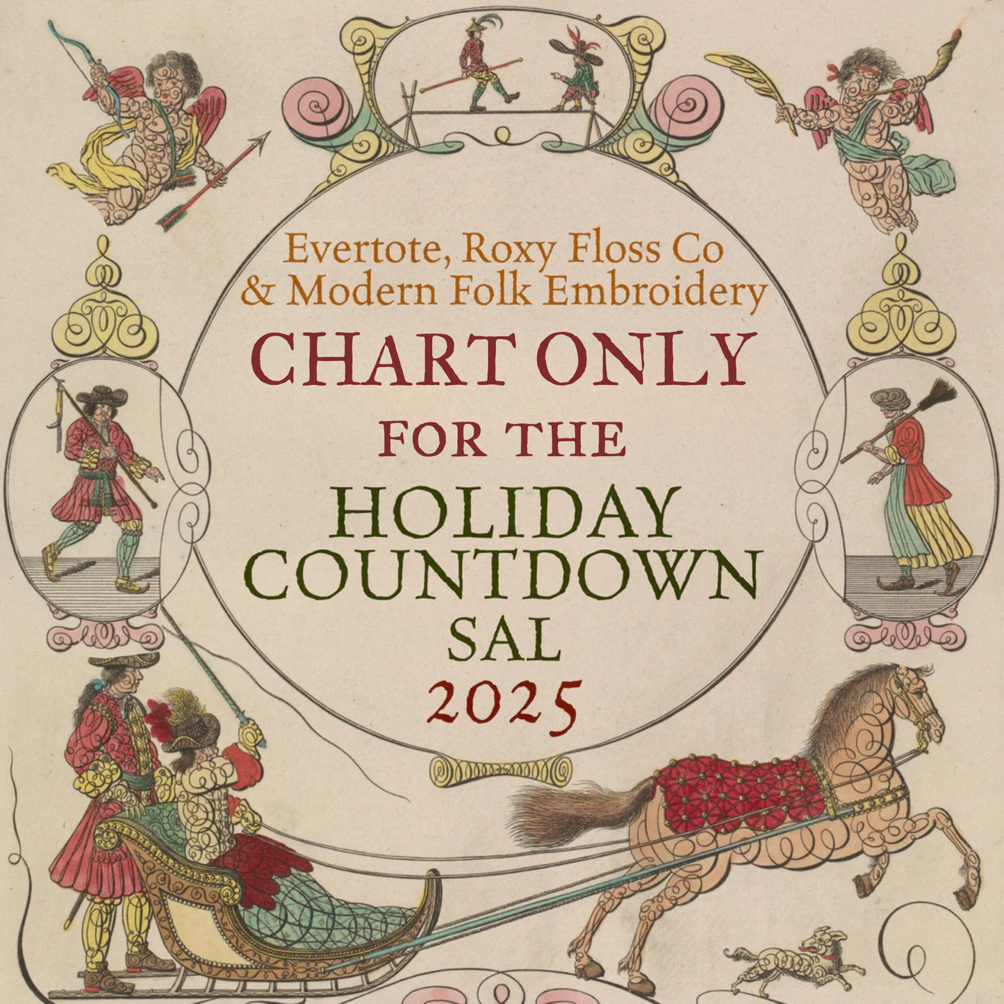 CHART ONLY - Evertote, Modern Folk Embroidery, and Roxy Floss Co. Holiday Countdown 2025
