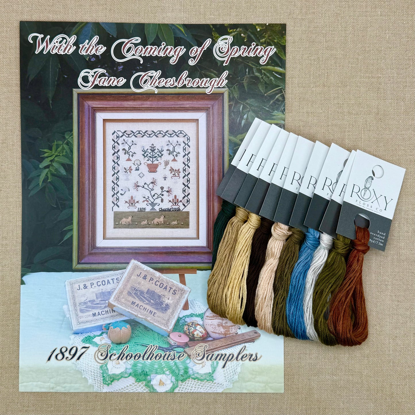 1897 Schoolhouse Samplers - With the Coming of Spring: Jane Cheesbrough - Physical Chart and/or Roxy Floss