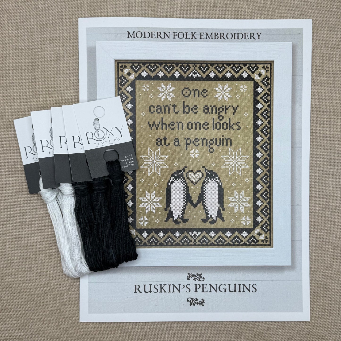 Modern Folk Embroidery - Ruskin's Penguins - Booklet Chart and/or Roxy Floss