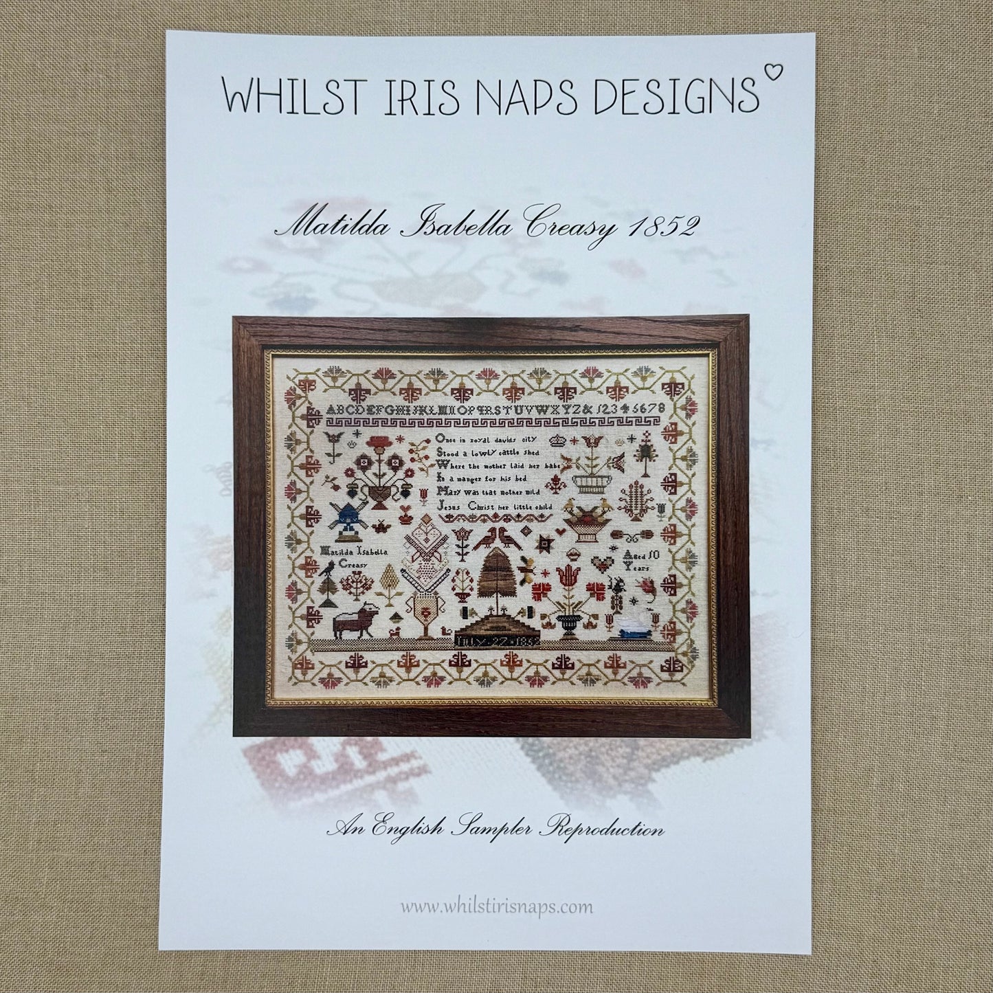 Whilst Iris Naps - Matilda Isabella Creasy 1852 - Booklet Chart and/or Roxy Floss Conversion