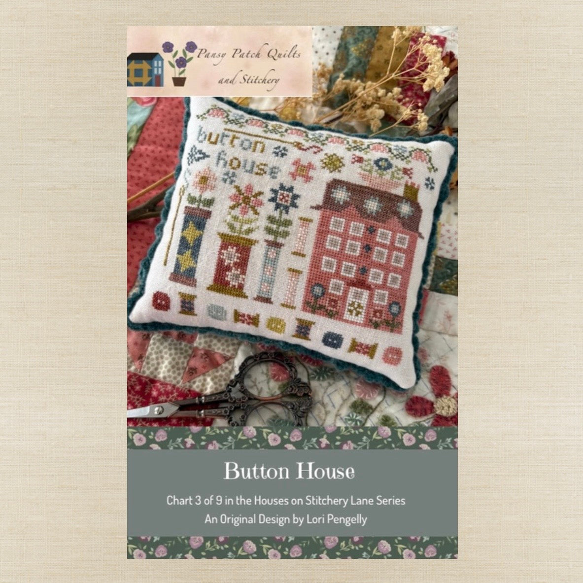 Pansy Patch Quilts and Stitchery - Button House - Booklet Chart IH