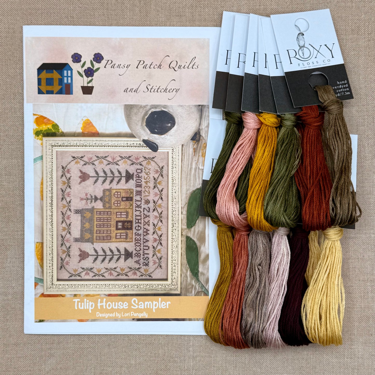 Pansy Patch Quilts and Stitchery - Tulip House Sampler - Cross Stitch Chart and/or Roxy Floss Co Threads