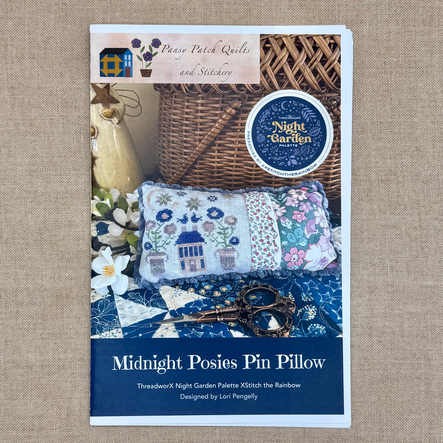 Pansy Patch Quilts and Stitchery - Midnight Posies - Cross Stitch Chart and/or Roxy Floss Co Threads