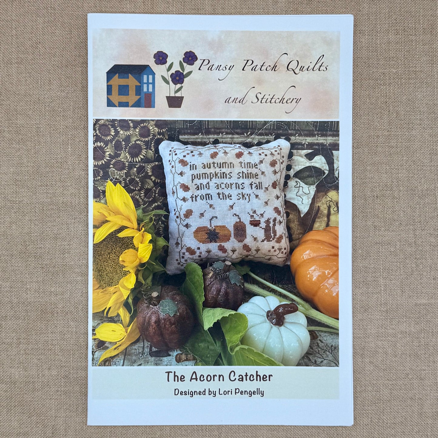 Pansy Patch Quilts and Stitchery - The Acorn Catcher - Cross Stitch Chart and/or Roxy Floss Co Threads