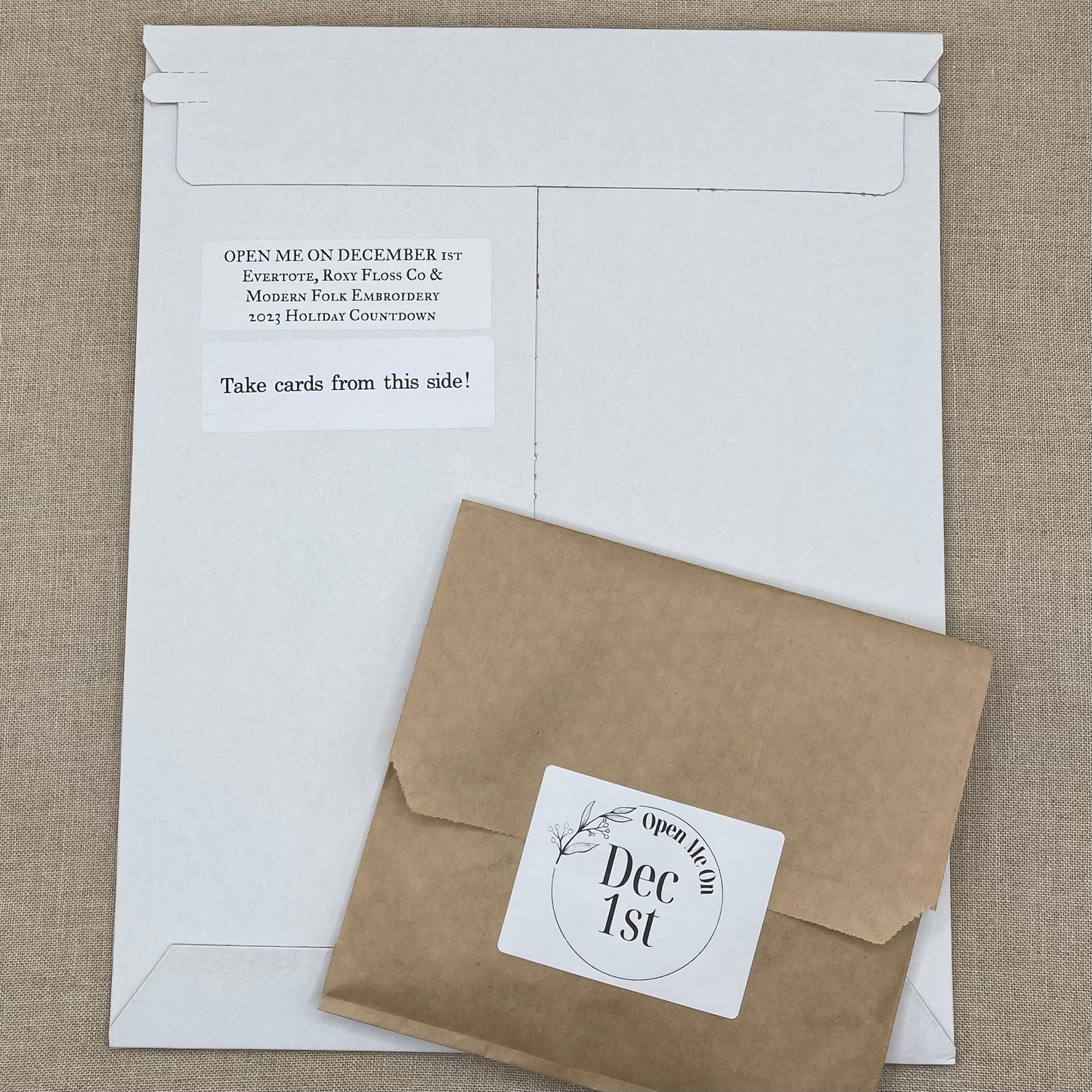 Evertote, Modern Folk Embroidery, and Roxy Floss Co. Holiday Countdown 2023 ***DAILY CARDS AND DAY 1 TREATS***