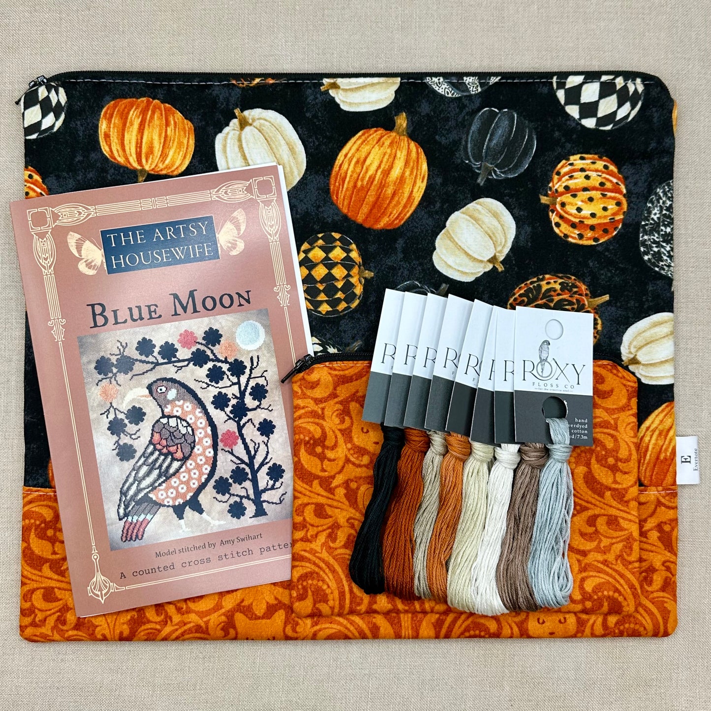 The Artsy Housewife - Blue Moon - Project Kit with Chart, Floss, and Bag Set