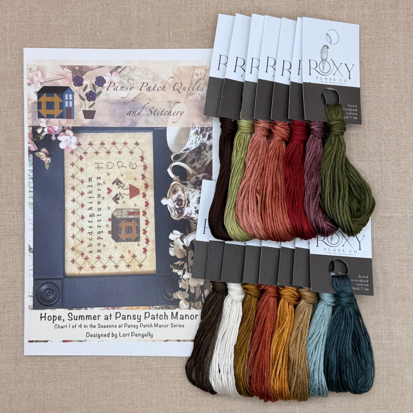 Pansy Patch Quilts and Stitchery - Hope: Summer at Pansy Patch Manor - Cross Stitch Chart and/or Roxy Floss Co Threads