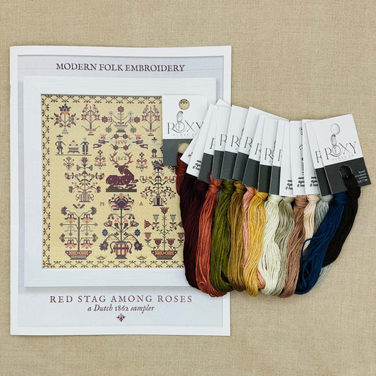 Modern Folk Embroidery -  Red Stag Among Roses - Booklet Chart