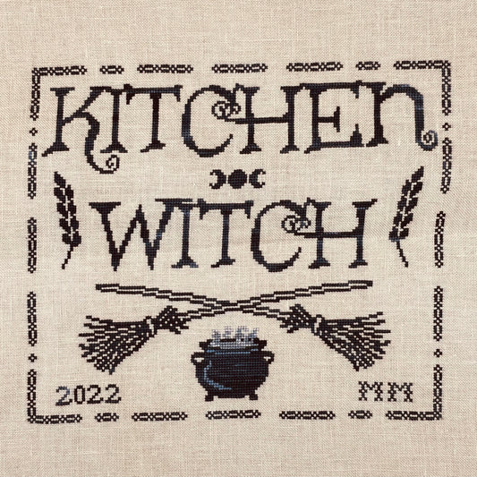 Sterling Stitches Kitchen Witch Mini Kit - PDF Chart, Roxy Floss Co 28ct Linen, and Roxy Floss