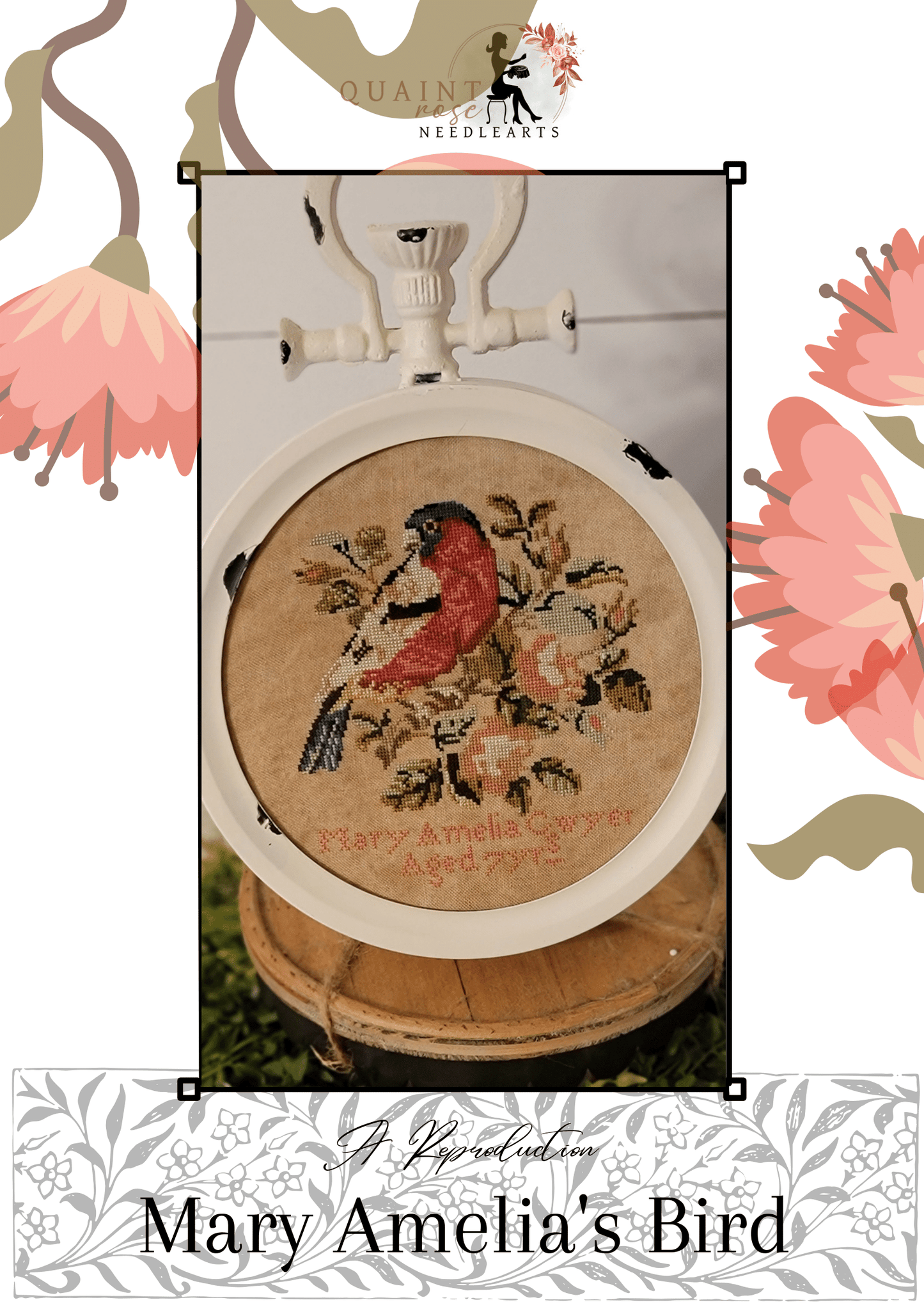 Quaint Rose Needlearts "Mary Amelia's Bird" Booklet Chart