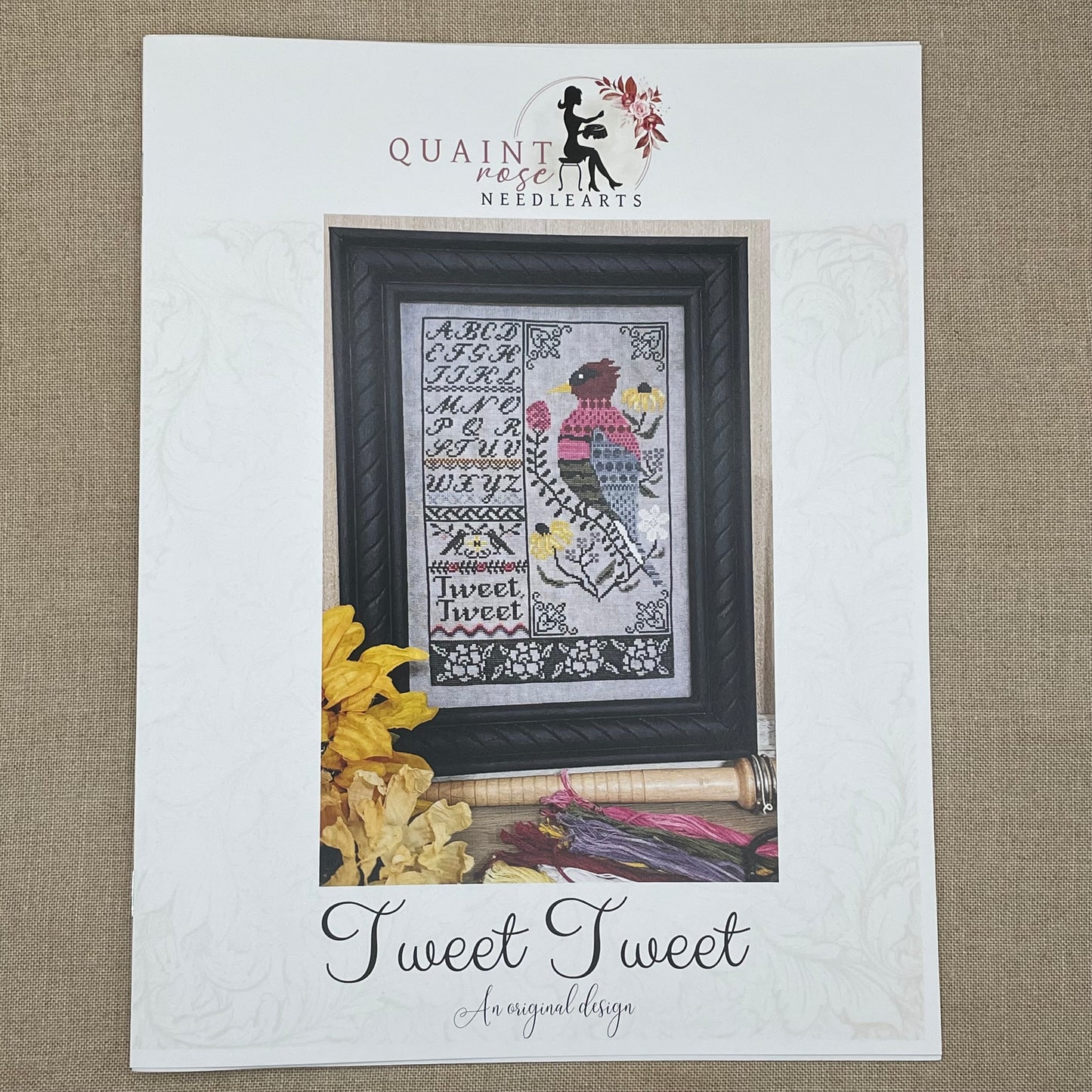 Quaint Rose Needlearts, Roxy Floss Co, and Evertote: Tweet Tweet Full Kit - with White Project Bag Set, Booklet Chart, and Roxy Floss