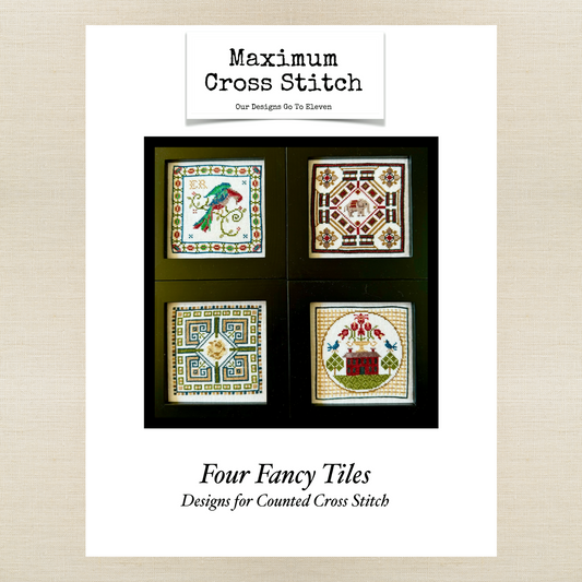 Maximum Cross Stitch - Four Fancy Tiles - Booklet Chart and/or Roxy Floss Pack