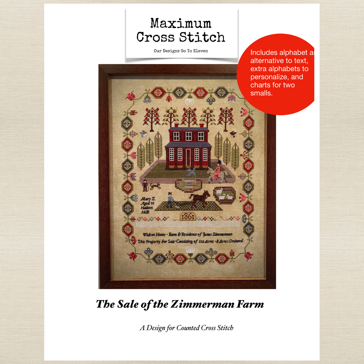 Maximum Cross Stitch - The Sale of the Zimmerman Farm - Booklet Chart and/or Roxy Floss Pack