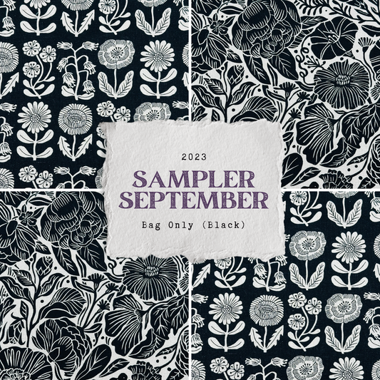 Maximum Cross Stitch, Evertote, Roxy Floss Co, and Timber Yarns - Sampler September 2023 Black Project Bag Set Only