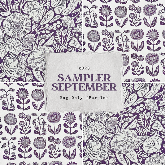 Maximum Cross Stitch, Evertote, Roxy Floss Co, and Timber Yarns - Sampler September 2023 Purple Project Bag Set Only
