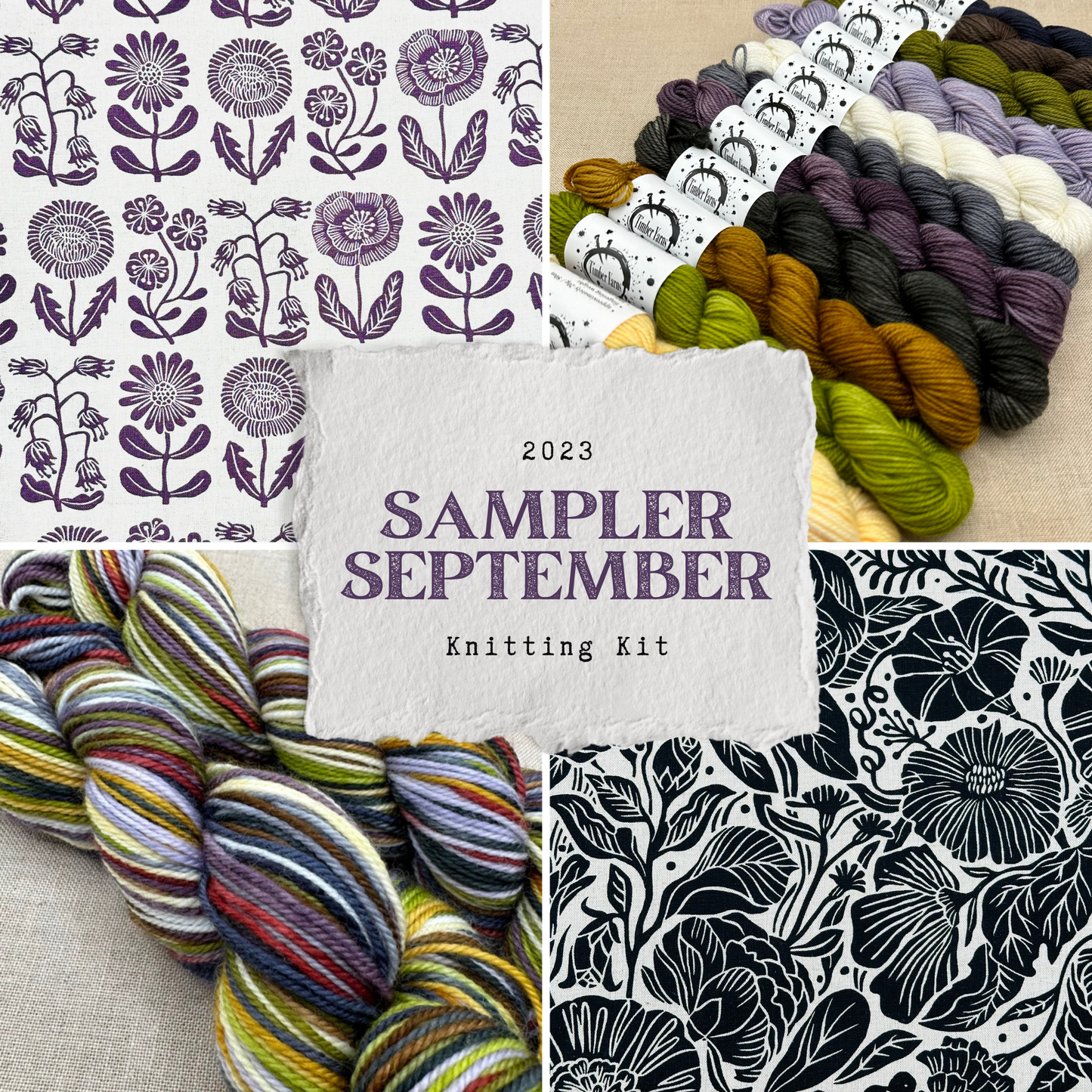 Maximum Cross Stitch, Evertote, Roxy Floss Co, and Timber Yarns - Sampler September 2023 Knitting Kit with Wedgetote Bag Set
