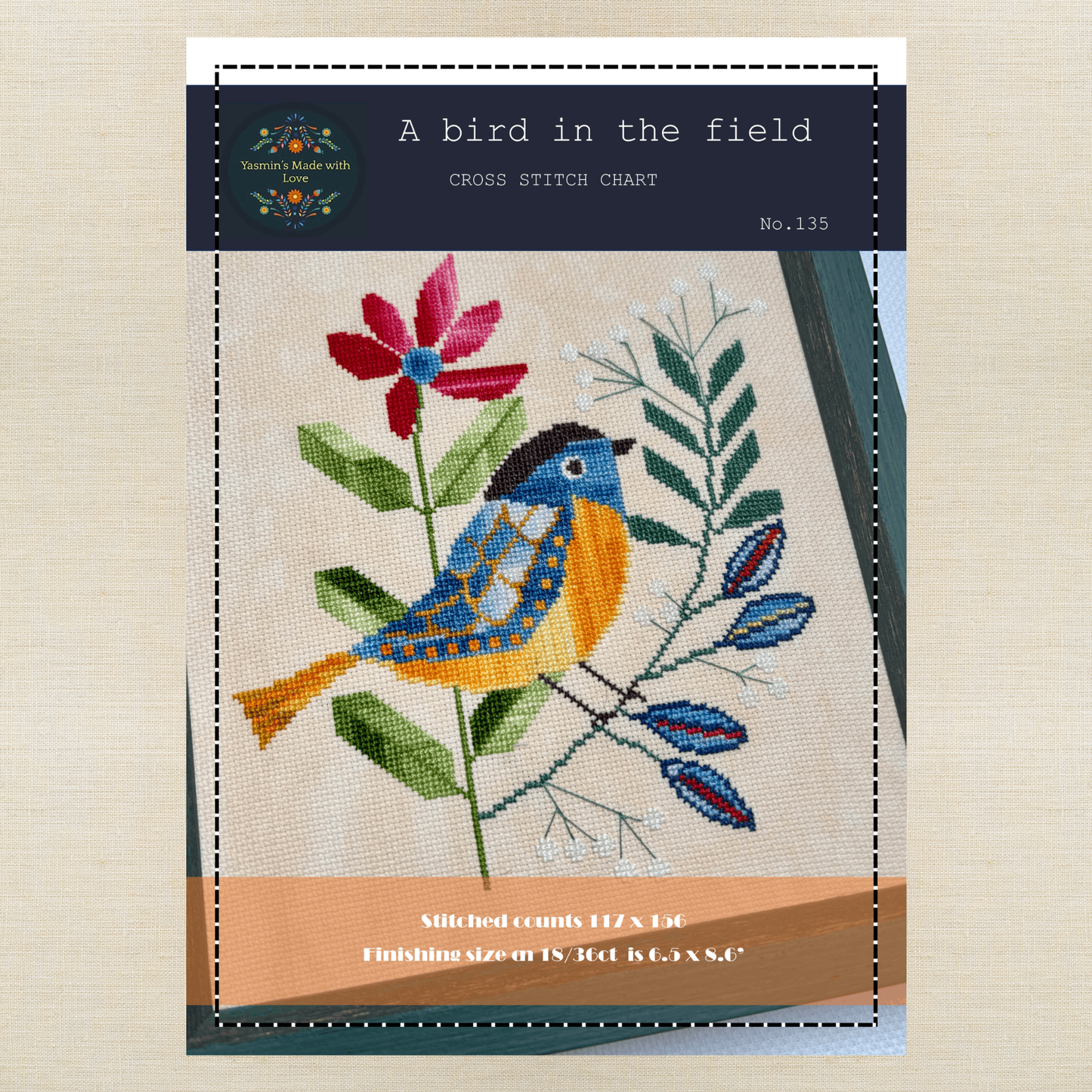 Yasmin's Made with Love - A Bird in the Field - Chart IH and/or Roxy Floss Conversion