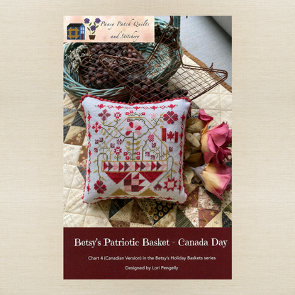 Pansy Patch Quilts and Stitchery - Betsy's Patriotic Basket: Canada Day - Cross Stitch Chart and/or Roxy Floss Co Threads