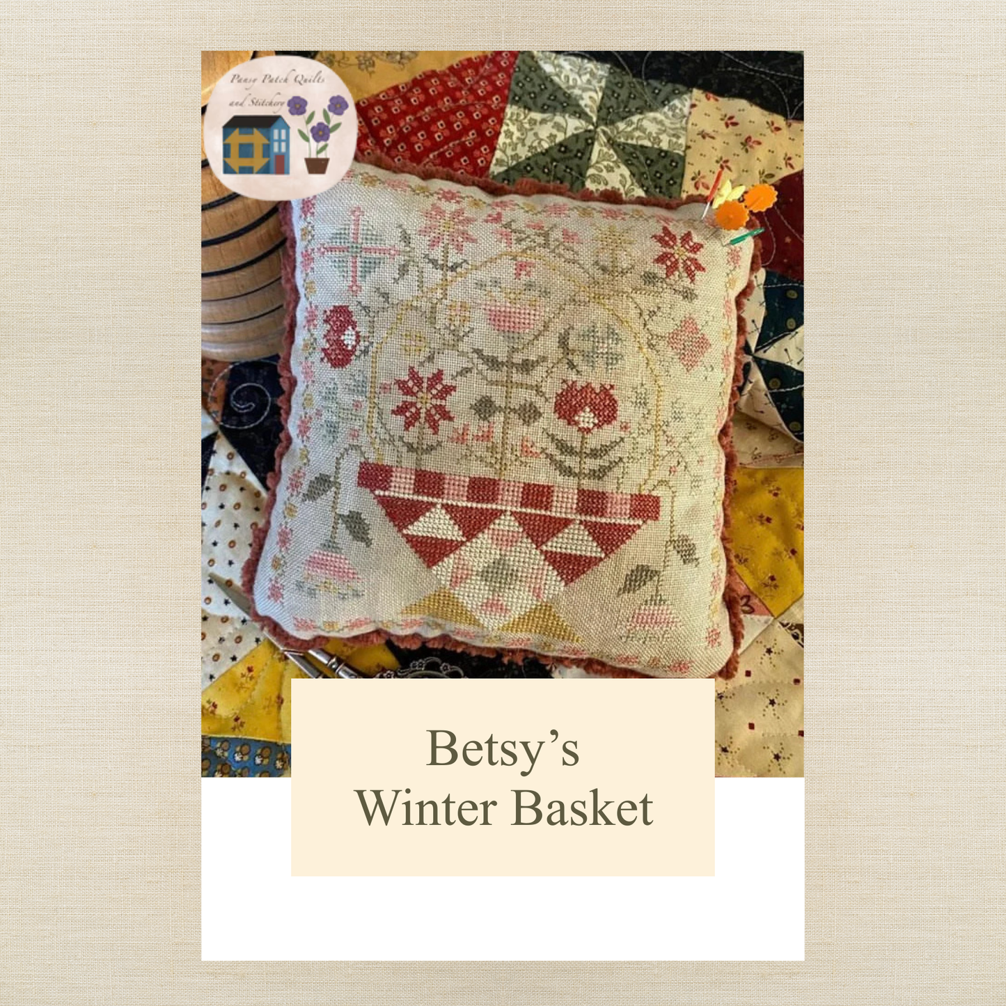 Pansy Patch Quilts and Stitchery - Betsy's Winter Basket - Cross Stitch Chart and/or Roxy Floss Co Threads