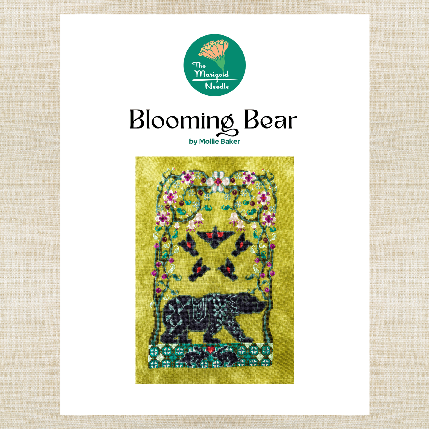 The Marigold Needle - Blooming Bear - Booklet Chart IH and/or Roxy Floss Co Floss