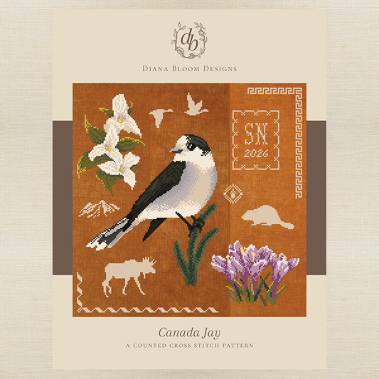 Diana Bloom Designs - Canada Jay - Chart IH and/or Roxy Floss