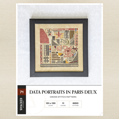 PRE ORDER - Shaded Stitchery - Data Portraits in Paris Deux - Booklet Chart and/or Roxy Floss