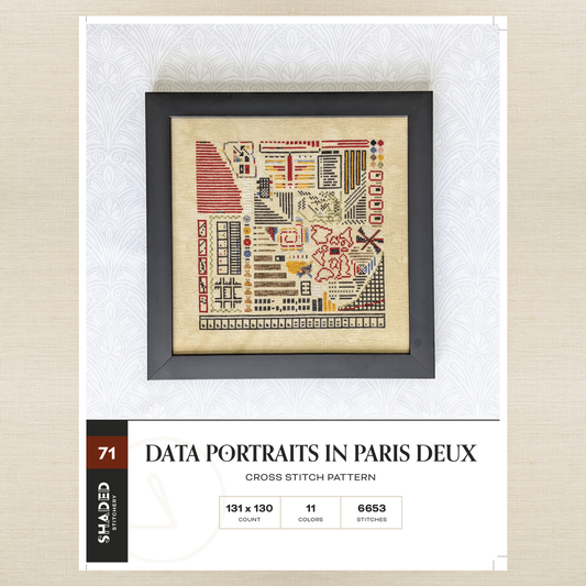 PRE ORDER - Shaded Stitchery - Data Portraits in Paris Deux - Booklet Chart and/or Roxy Floss