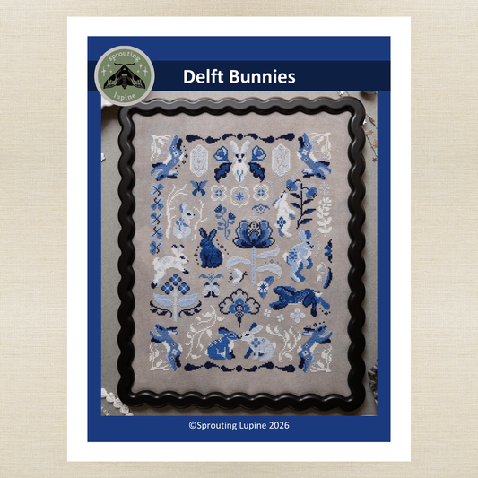 Sprouting Lupine - Delft Bunnies - Chart IH and/or Roxy Floss Conversion