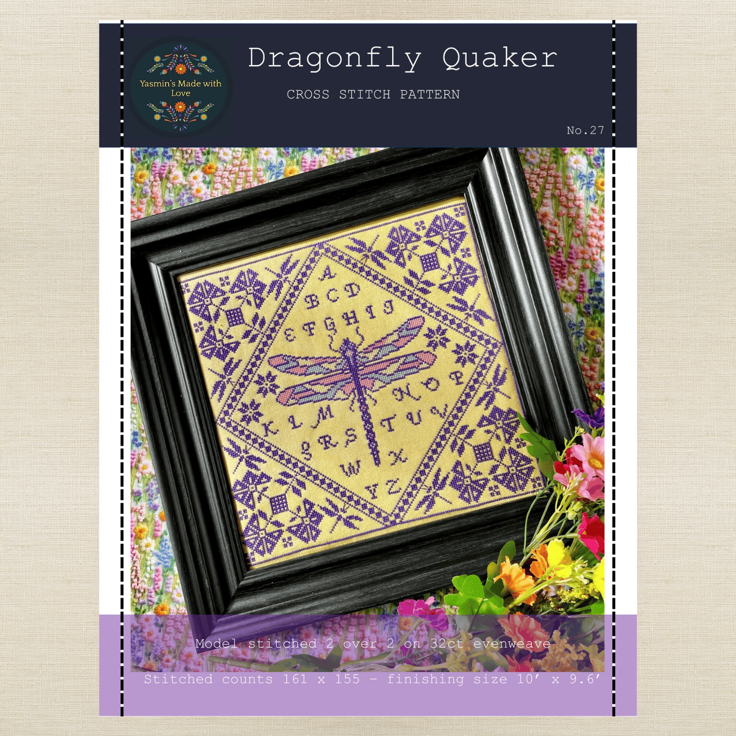 Yasmin's Made with Love - Dragonfly Quaker - Chart IH and/or Roxy Floss Conversion