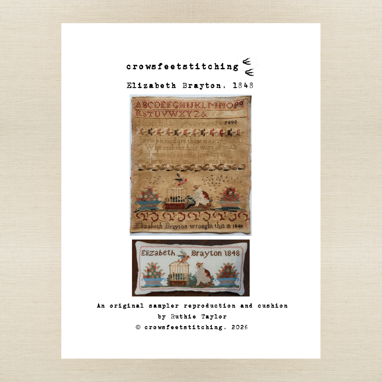 Crowsfeetstitching - Elizabeth Brayton, 1848 - Booklet Chart IH and/or Roxy Floss Pack