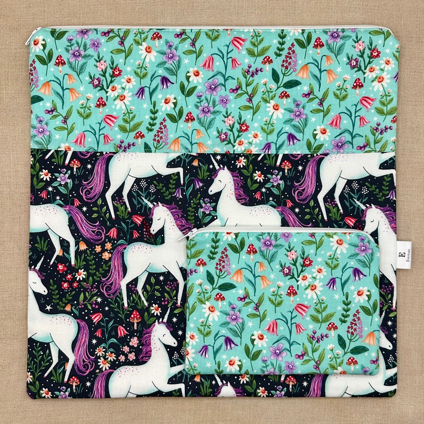Gallivanting Unicorns  - Project Bag with Coordinating Notions Pouch