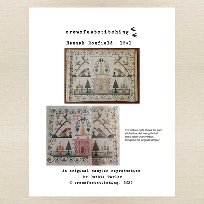Crowsfeetstitching - Hannah Bonfield, 1841 - Booklet Chart and/or Roxy Floss Pack