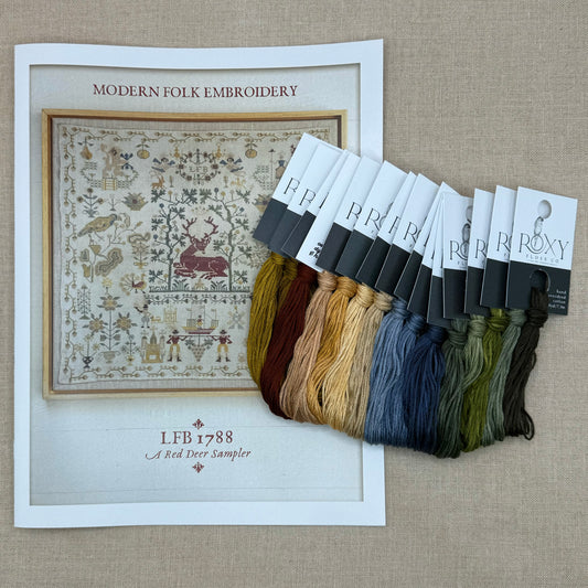 Modern Folk Embroidery - LFB 1788: A Red Deer Sampler - Booklet Chart and/or Roxy Floss