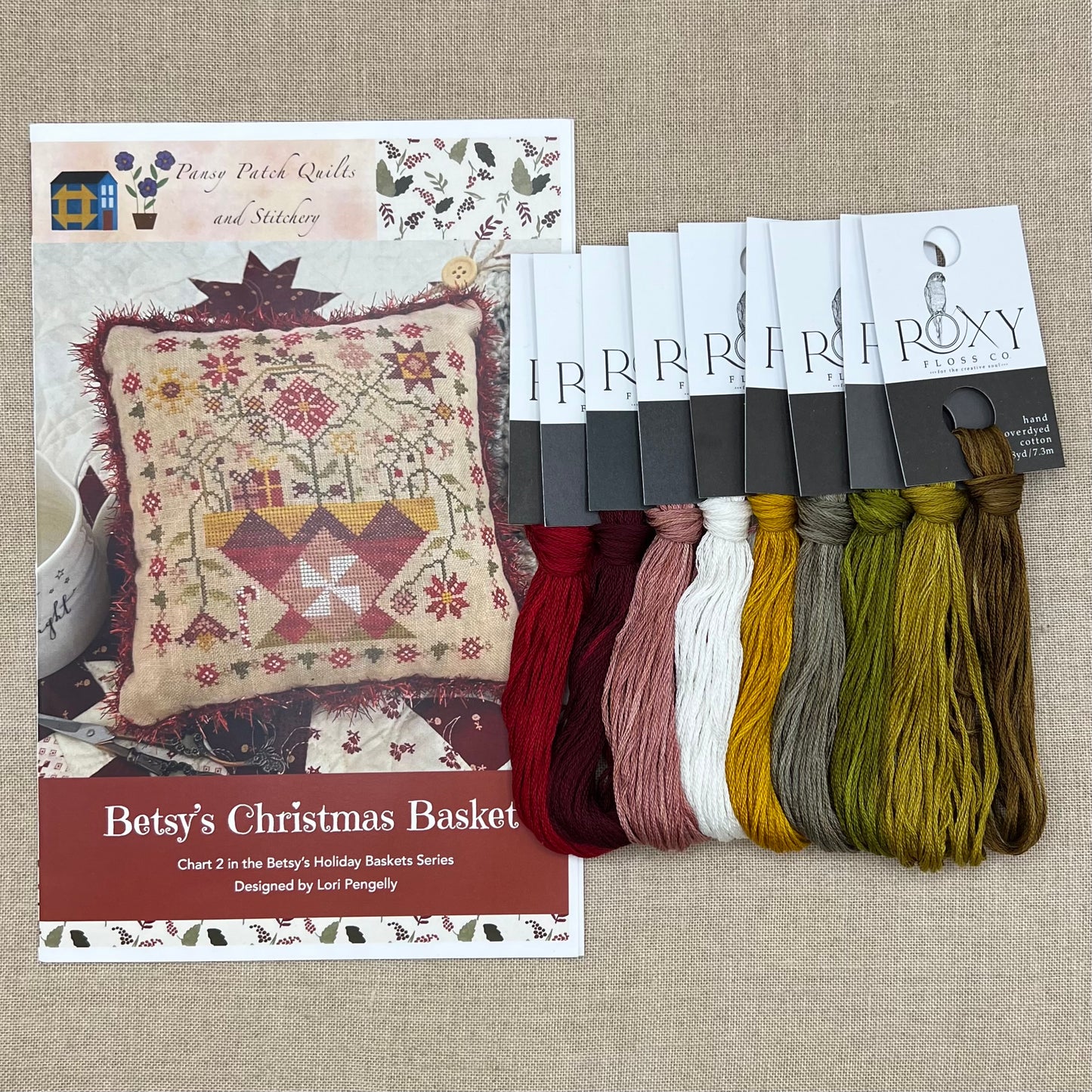 Pansy Patch Quilts and Stitchery - Betsy's Christmas Basket - Cross Stitch Chart and/or Roxy Floss Co Threads