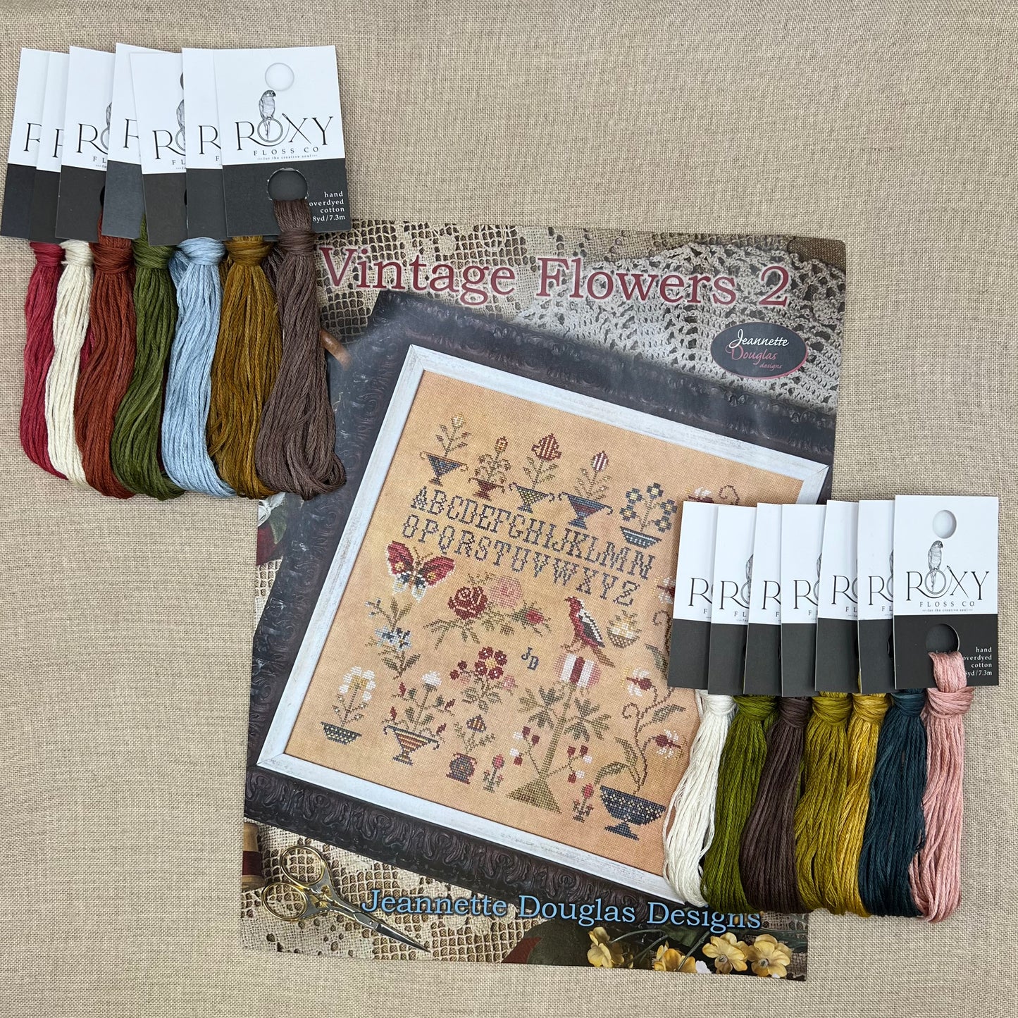 Jeannette Douglas Designs - Vintage Flowers 2 - Booklet Chart and/or Roxy Floss Conversion