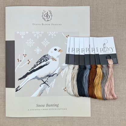 Diana Bloom Designs - Snow Bunting - Chart and/or Roxy Floss