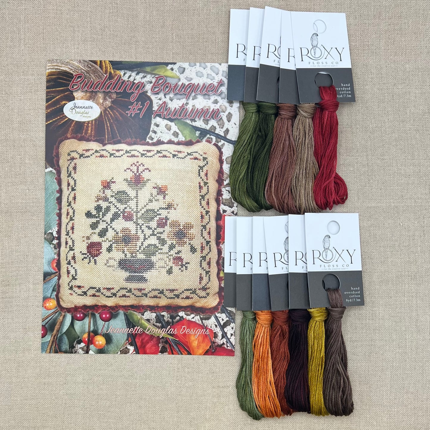 Jeannette Douglas Designs - Budding Bouquet #1 Autumn - Booklet Chart and/or Roxy Floss Conversion