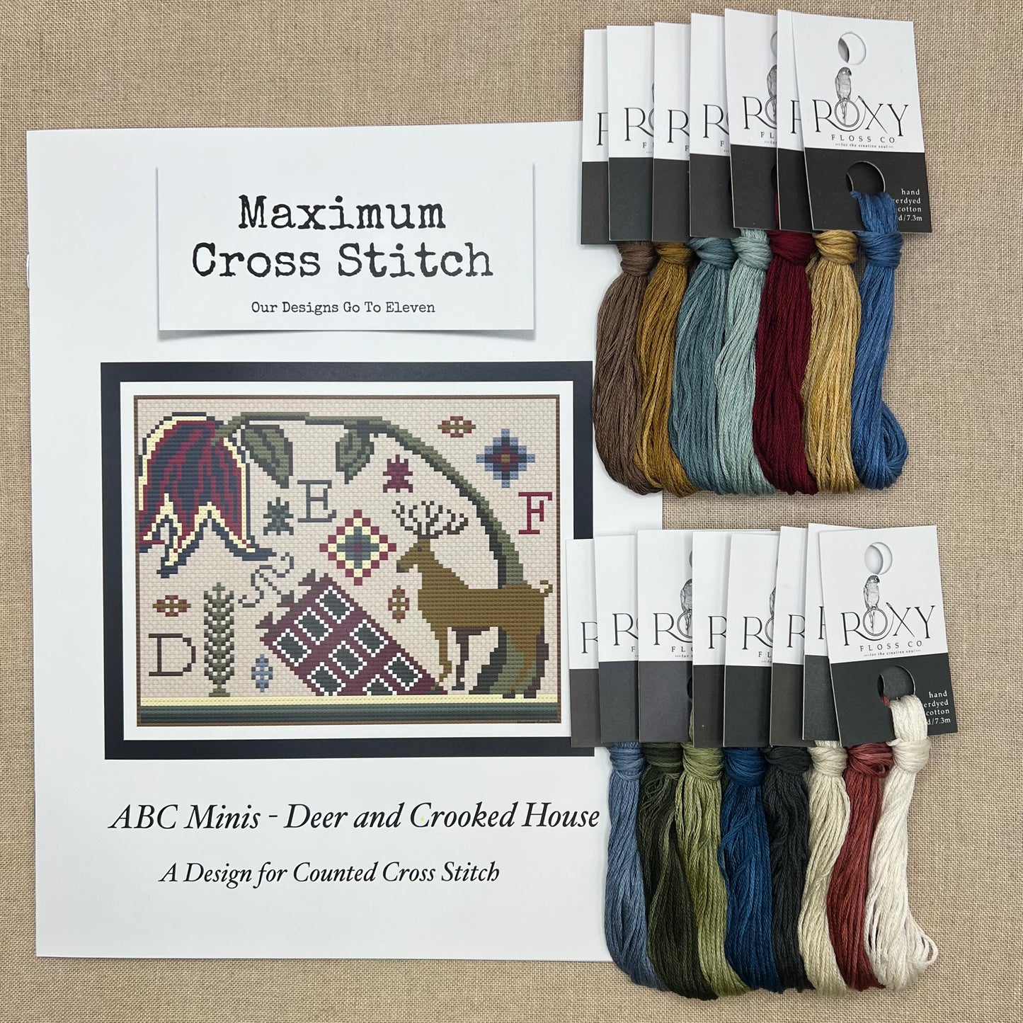 Maximum Cross Stitch - ABC Minis: Deer and Crooked House - Booklet Chart and/or Roxy Floss