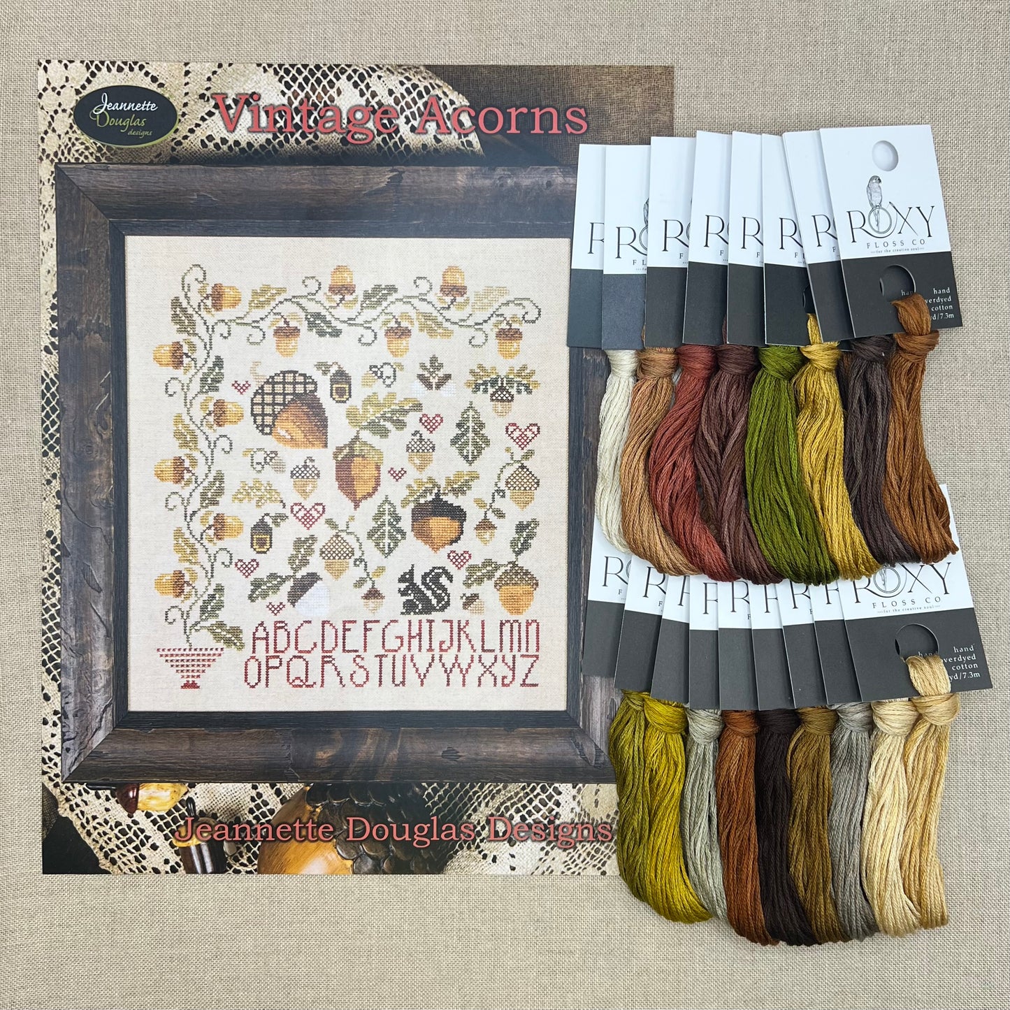 Jeannette Douglas Designs - Vintage Acorns - Booklet Chart and/or Roxy Floss Conversion