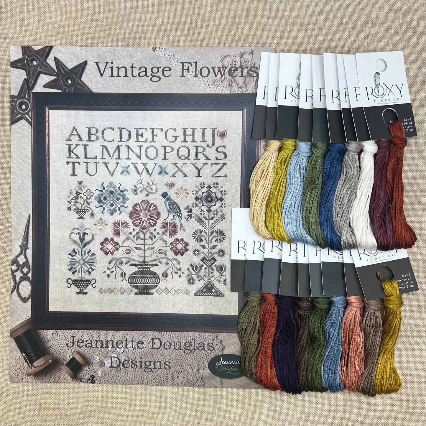 Jeannette Douglas Designs - Vintage Flowers 1 - Booklet Chart and/or Roxy Floss Conversion