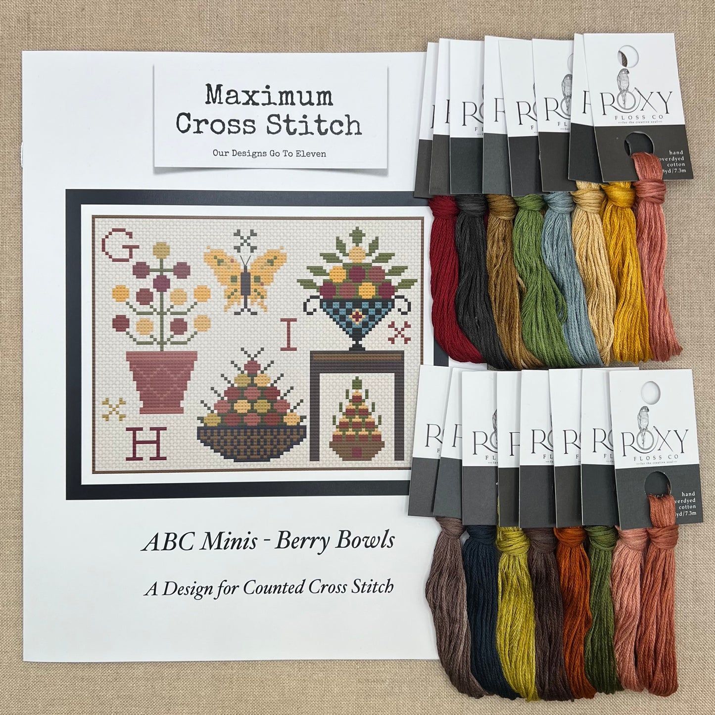 Maximum Cross Stitch - ABC Minis: Berry Bowls - Booklet Chart and/or Roxy Floss