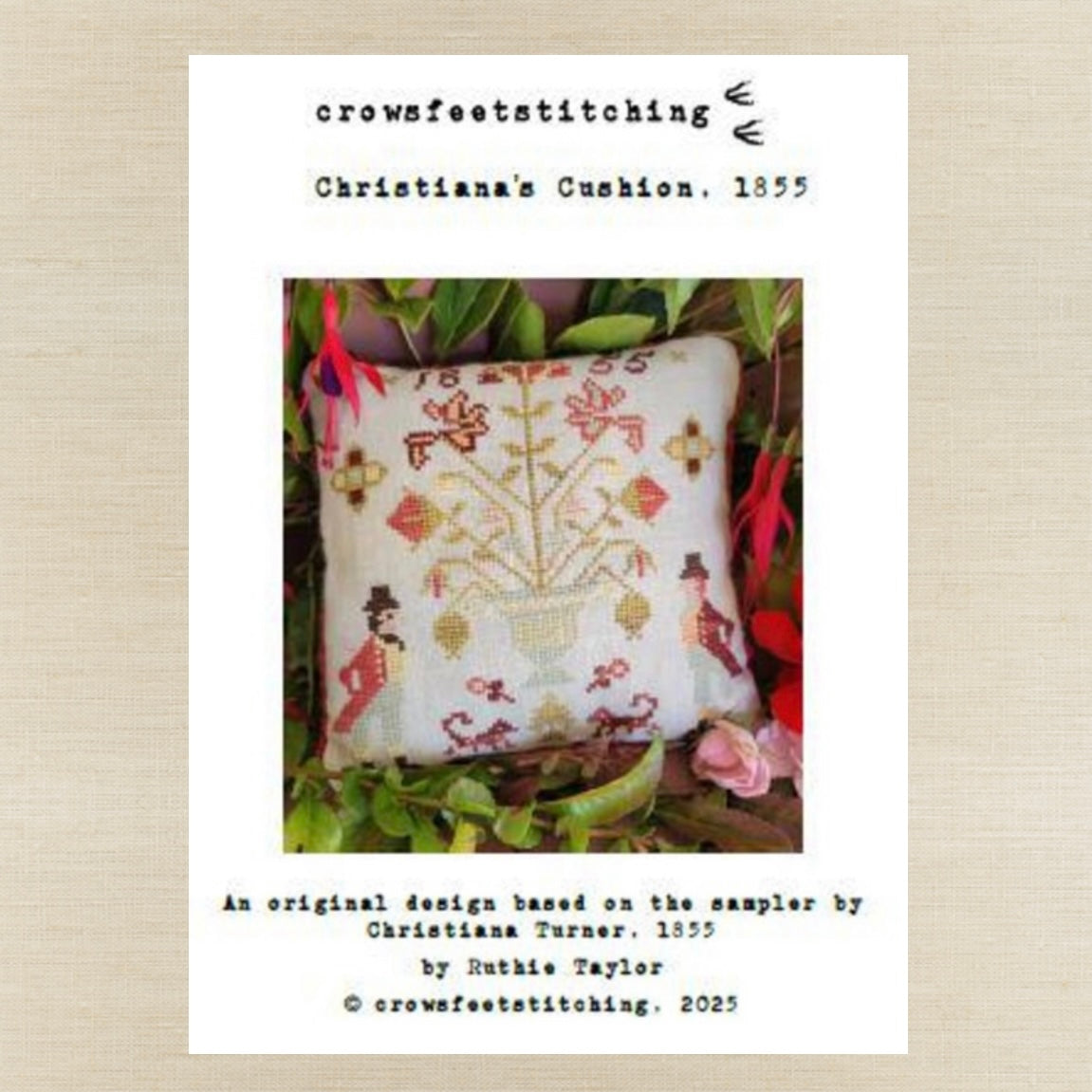 Crowsfeetstitching - Christiana's Cushion, 1855 - Booklet Chart and/or Roxy Floss Pack