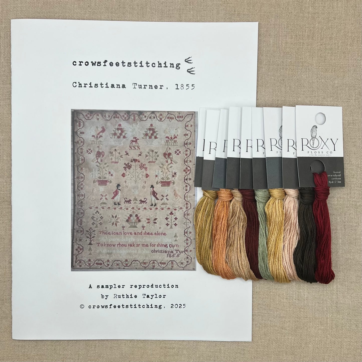 Crowsfeetstitching - Christiana Turner, 1855 - Booklet Chart and/or Roxy Floss Pack