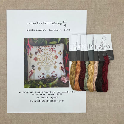 Crowsfeetstitching - Christiana's Cushion, 1855 - Booklet Chart and/or Roxy Floss Pack