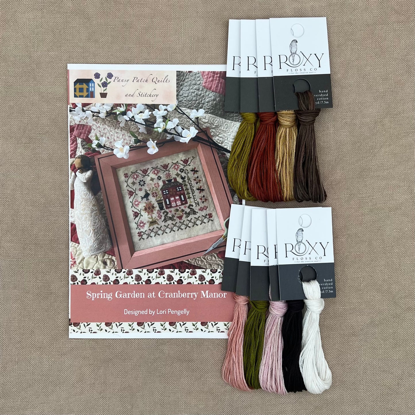 Pansy Patch Quilts and Stitchery - Spring Garden at Cranberry Manor - Cross Stitch Chart and/or Roxy Floss Co Threads