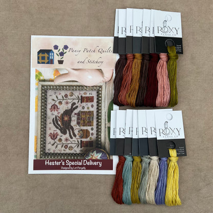 Pansy Patch Quilts and Stitchery - Hester's Special Delivery - Cross Stitch Chart and/or Roxy Floss Co Threads