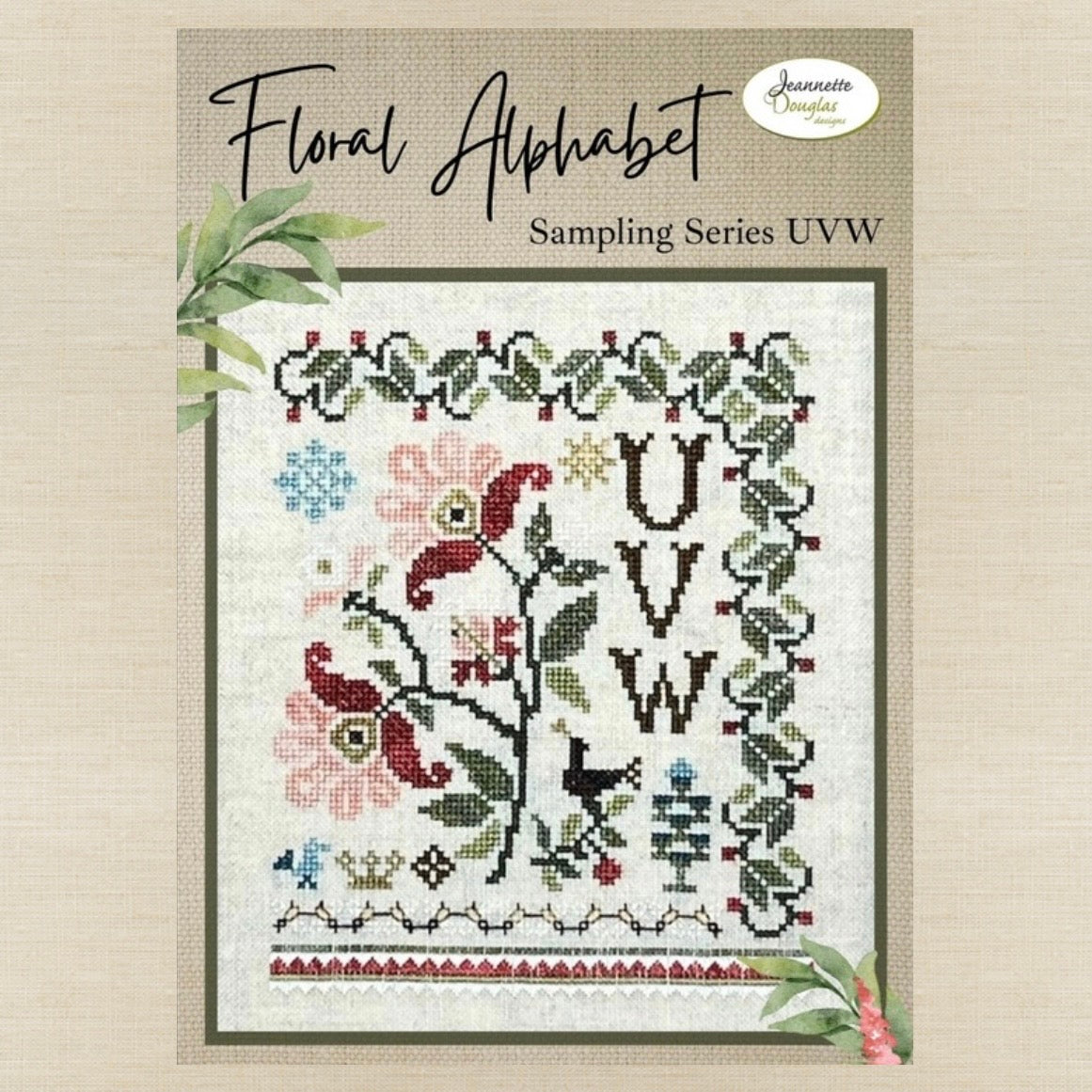 Jeannette Douglas Designs - Floral Alphabet Sampling Series: UVW - Booklet Chart