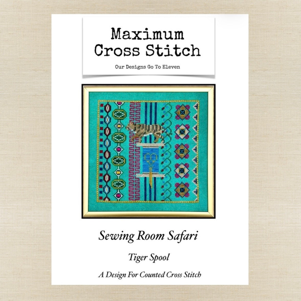Maximum Cross Stitch - Sewing Room Safari: Tiger Spool - Booklet Chart IH and/or Roxy Floss